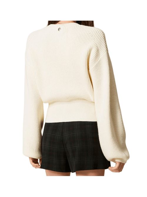 Maglia da donna, girocollo, ricamo floreale multicolor sullo sfondo avorio. TWINSET | 252AT312000282